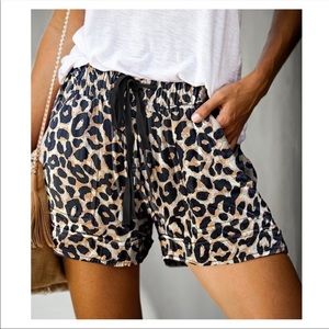 Leopard Front Drawstring Shorts with Pockets (leopard shorts)